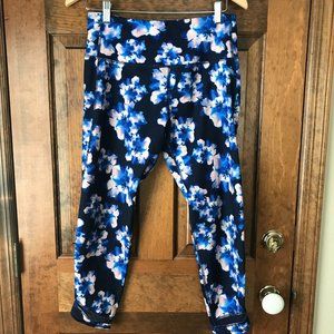 Old Navy Active Navy Blue w/Peach & Light Blue Flowers Leggings Large
